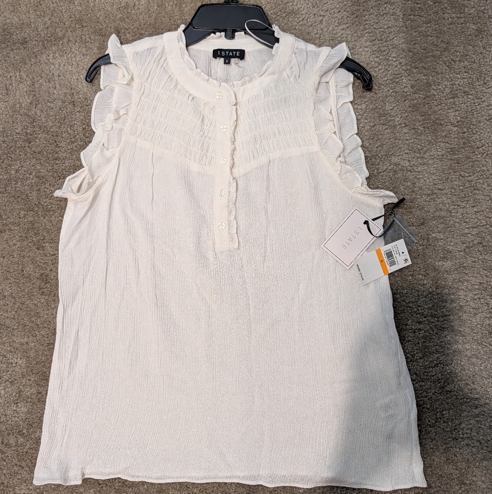 1. State White Ruffle Sleeve Top